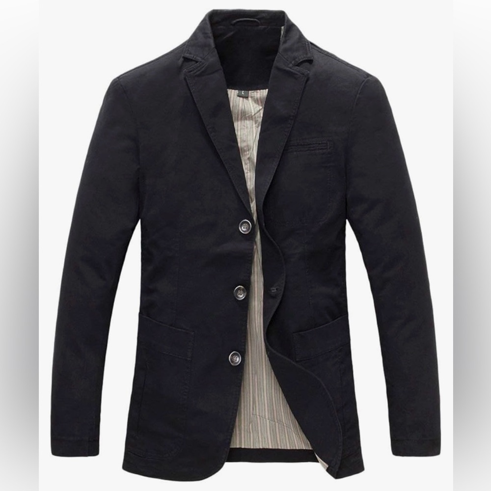 BNWT! CHOUYATOU, Men's Casual 3 Button Stripe Lined Cotton Twill Suit Jacket, 😻🖤